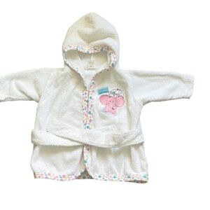 Luvable Friends bath robe white hooded elephant embroidered detailed Girls 0-9Mo